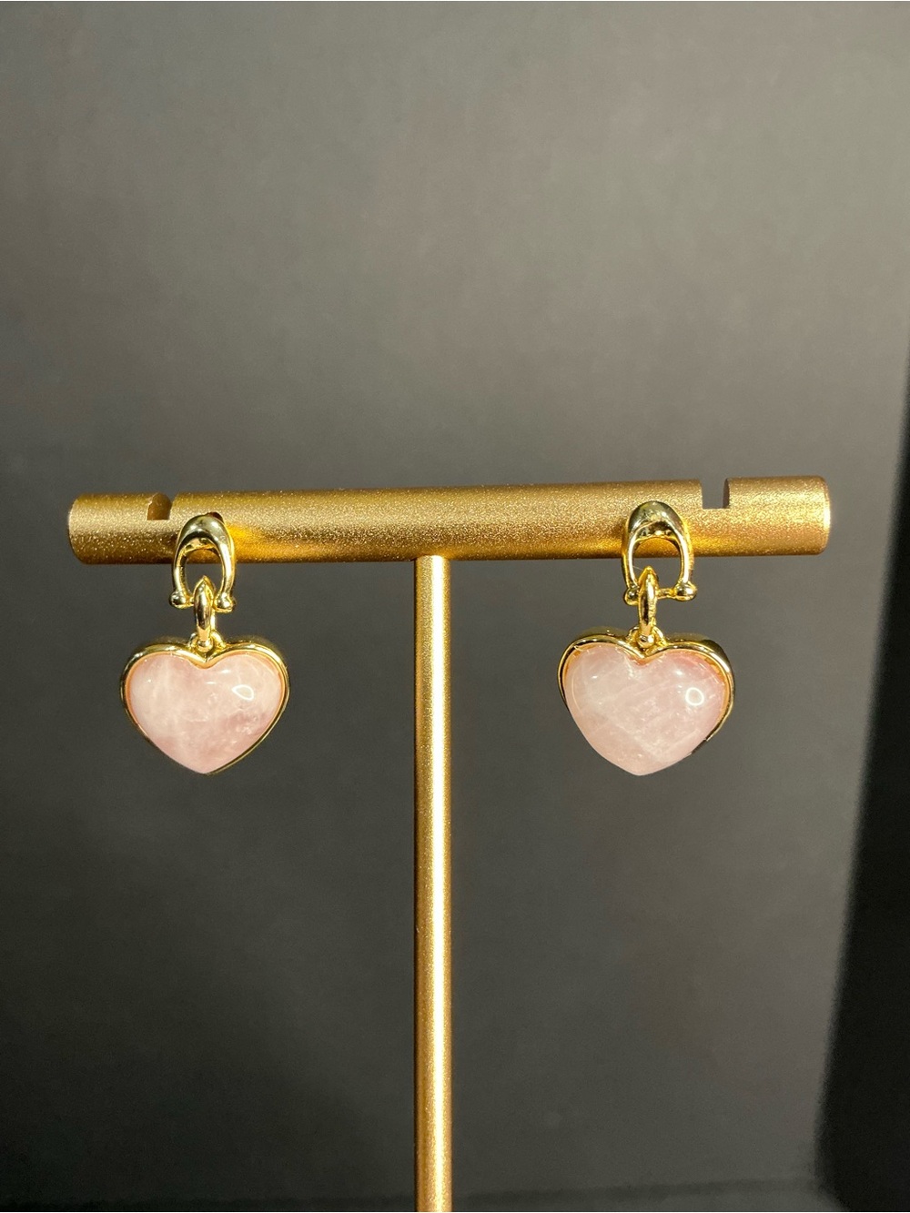 Coach Pink Rose Quartz Heart Gold Drop Earrings - Picture 4 of 7